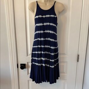Sleeveless Navy Tie-Dye Midi Dress with Spaghetti Straps